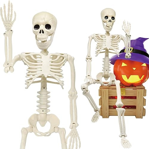 36" Skeleton Halloween Decorations, 3ft Full Body Posable Life Like Skeleton Realistic Human Plastic Bones with Movable Joints for Halloween Party Lawn Haunted House Decor | Amazon (US)