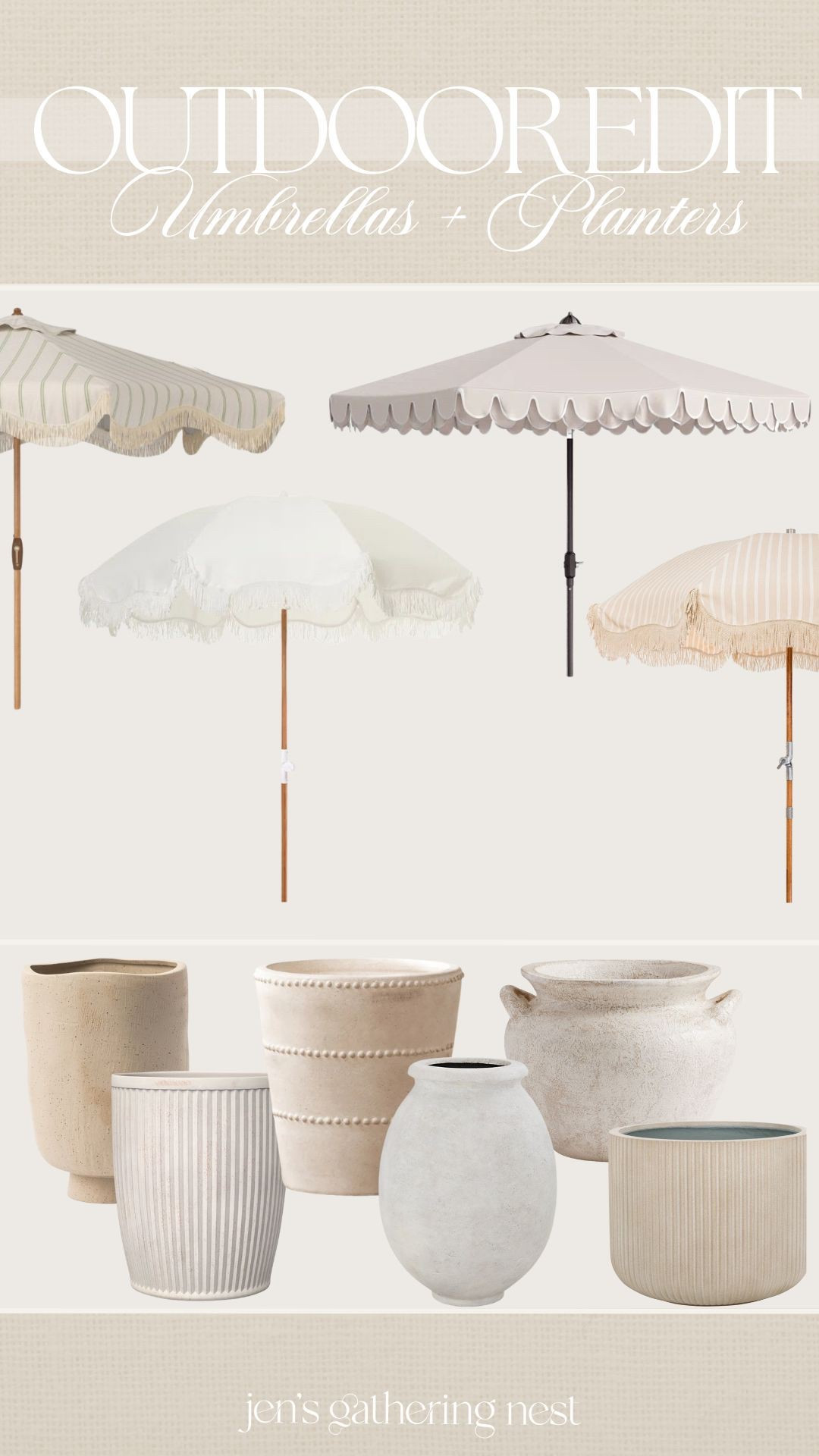 Outdoor umbrellas and planters 🌴

#patioseason #planters #umbrella #scallopedumbrella #fringeumbrella #patioumbrella #outdoorumbrella #patiodecor #outdoordecor #oliveplanter #outdoorplanters #outdooroasis #patio

#LTKHome #LTKSaleAlert #LTKSeasonal