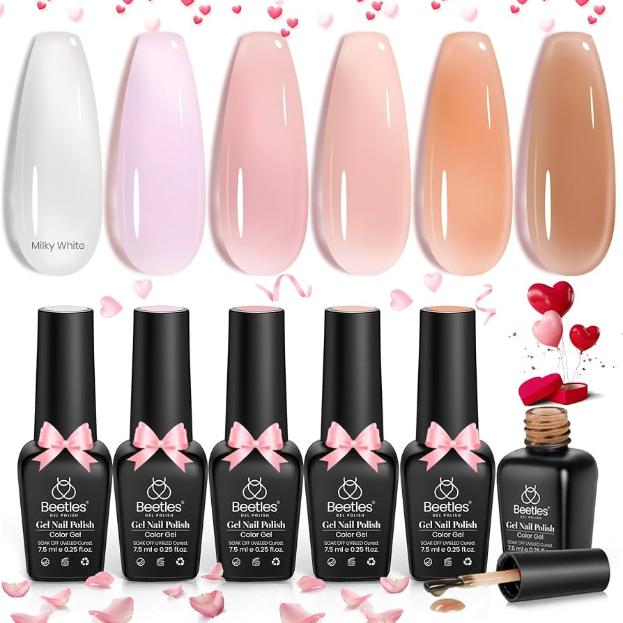 Amazon.com: beetles Gel Polish 6 Colors Jelly Spring Gel Nail Polish Set Gift, Milky White Sheer ... | Amazon (US)