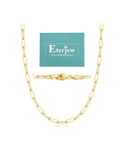 Eterjew Italy 4mm Solid 18K Plated Gold Paperclip Chain Necklace for Women, Women's Gold Paperclip Chain Necklace, Gold Necklace for Women 26 Inch | Amazon (US)