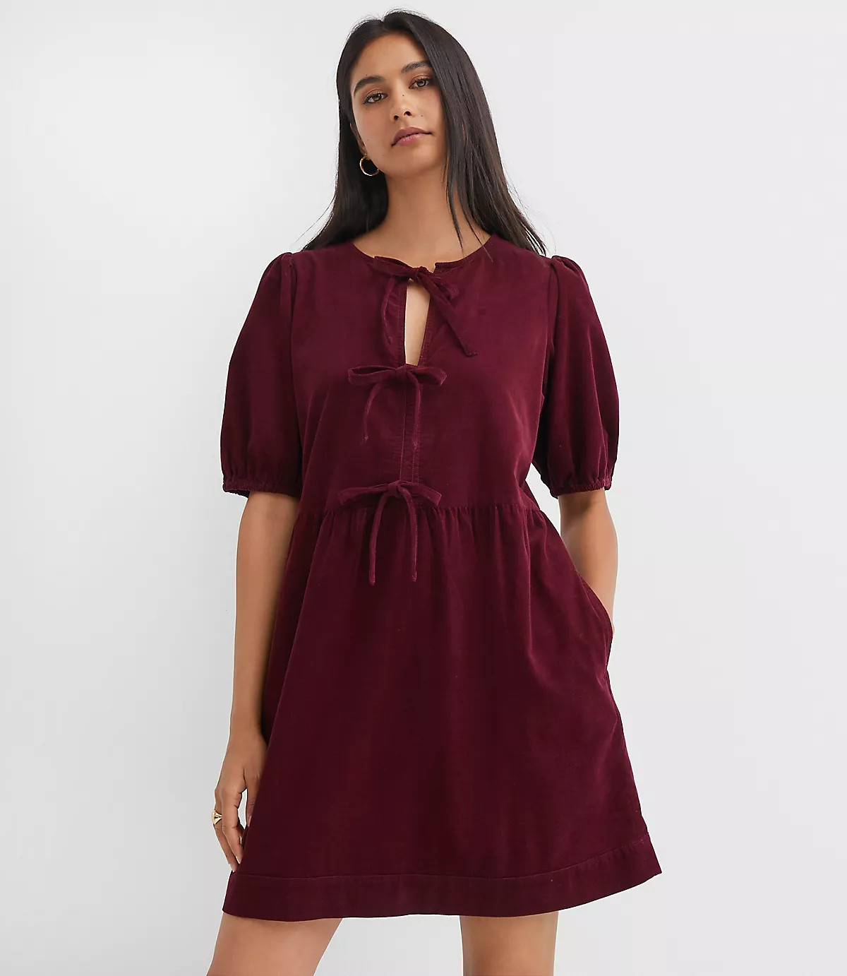 Corduroy Bow Mini Pocket Dress | LOFT