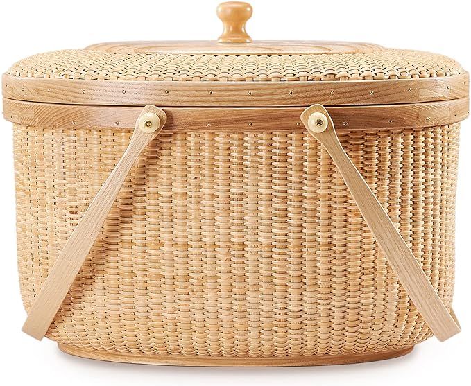 Teng Jin Nantucket Sewing Basket, Containers with Dual Wood Handles .Cane-on-cane weave | Amazon (US)