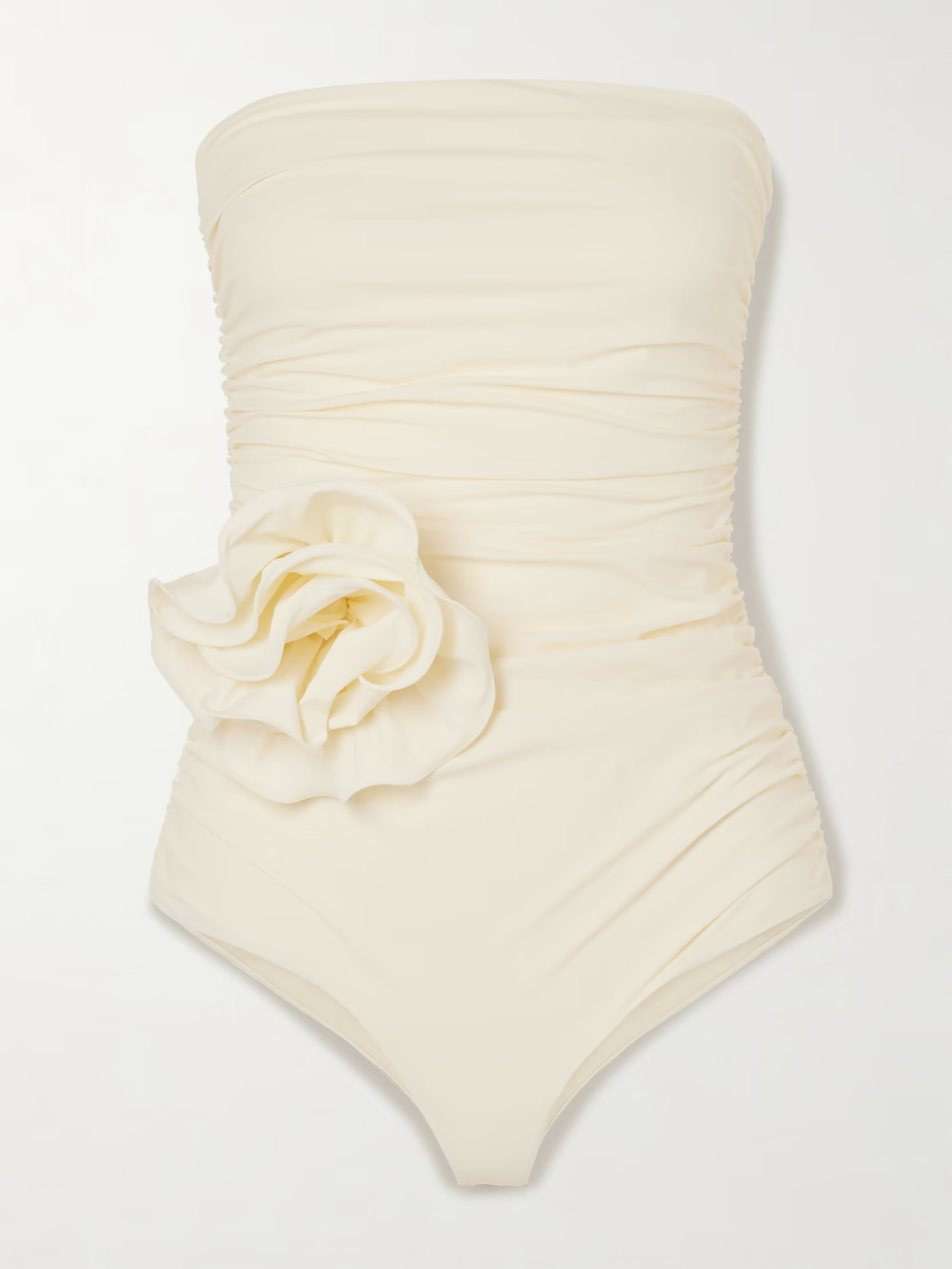 Strapless appliquéd ruched swimsuit | NET-A-PORTER (US)