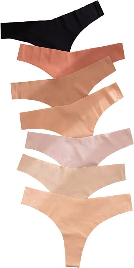 SheIn Women's 7 Pairs No Show Thong Underwear Seamless Low Rise Brief Panties | Amazon (US)