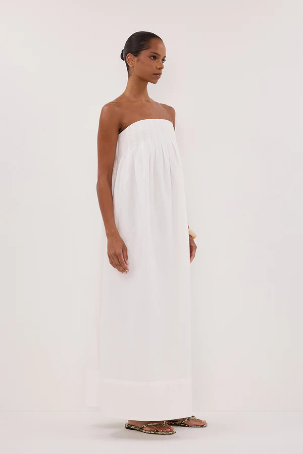 MORGAN WHITE STRAPLESS MIDI DRESS | DISSH