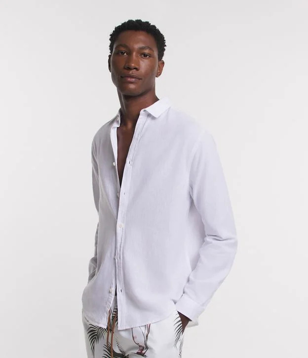 Camisa Comfort Básica em Linho com Gola Colarinho Branco | Renner (BR)