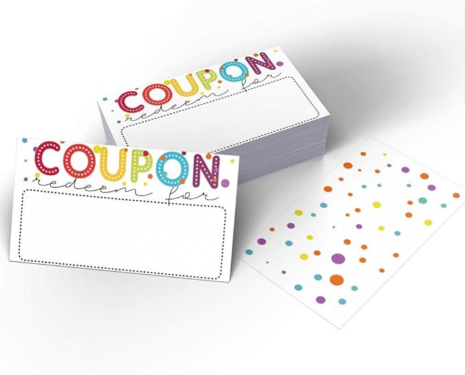 50 Coupon Cards (3.5" x 2") Blank Gift Certificate Cards, Colorful Dot Design, Teachers, for Pare... | Amazon (US)