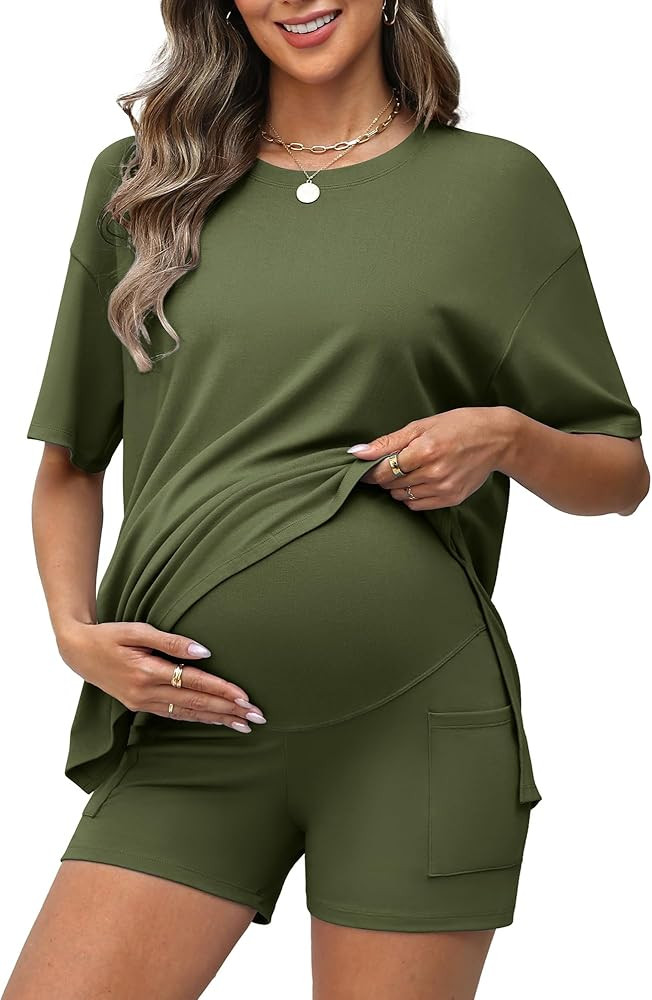 Charmo 2 Piece Short Sets for Women 2026 Summer Vacation Outfits Casual Maternity Lounge Set with... | Amazon (US)