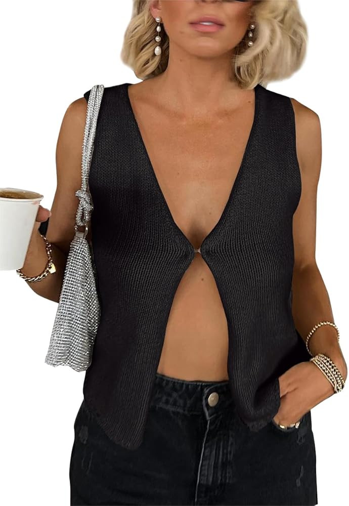 BZB Sweater Vest Women 2025 Summer Basic Tank Tops Crochet Knit Vests Sexy Sweater Sleeveless Ves... | Amazon (US)