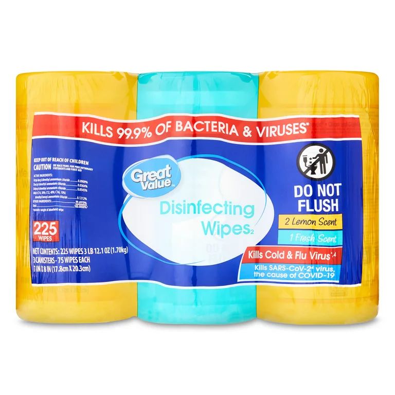 Great Value Disinfecting Wipes, Fresh and Lemon Scent, 225 Wipes | Walmart (US)