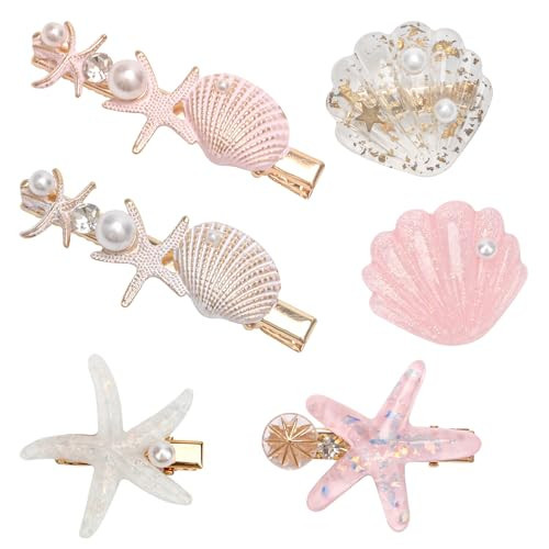 6 Pieces Starfish Hair Clip Set, Catcan Seashell Hair Clip Beach Hair Clips Princess Seashell Hair Accessories for Women Hairstyle Tool Supplies | Amazon (US)