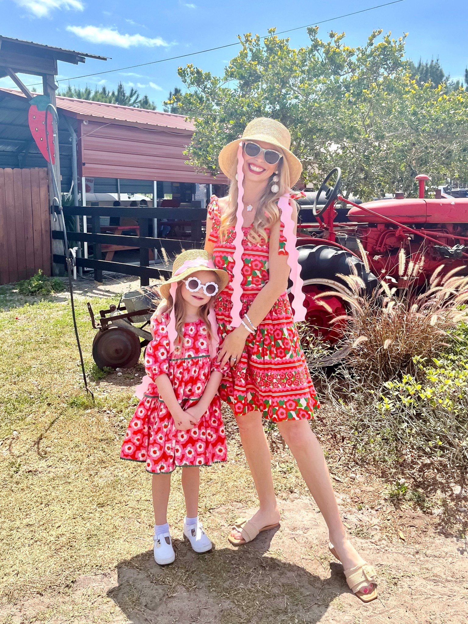 Mommy & me matching day on the farm picking strawberries and making memories! 
#mommyandme
#matchingdresses
#britoncourt
#matchinghats
#bitsandbows

#LTKFamily #LTKTravel #LTKKids