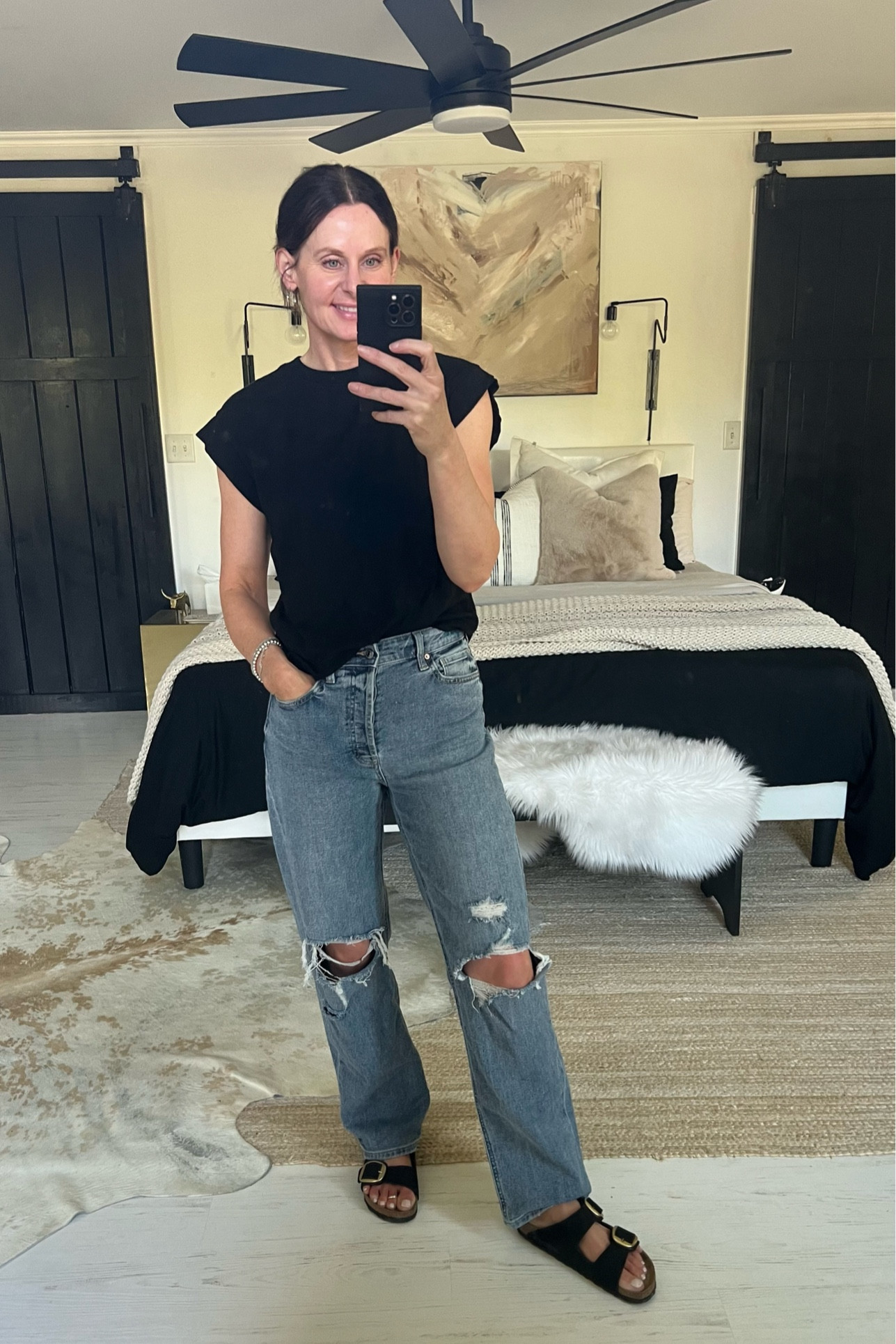 Wearing S in t-shirt & 4 in jeans. Everything runs tts with an oversized fit. Birkenstocks run big.

#LTKunder100 #LTKshoecrush #LTKunder50