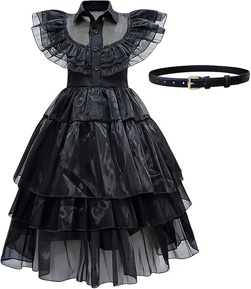 HWUUCL Wednesday Addams Costume Dress for Kids Girls, Addams Family Halloween Costumes Cosplay Pa... | Amazon (US)
