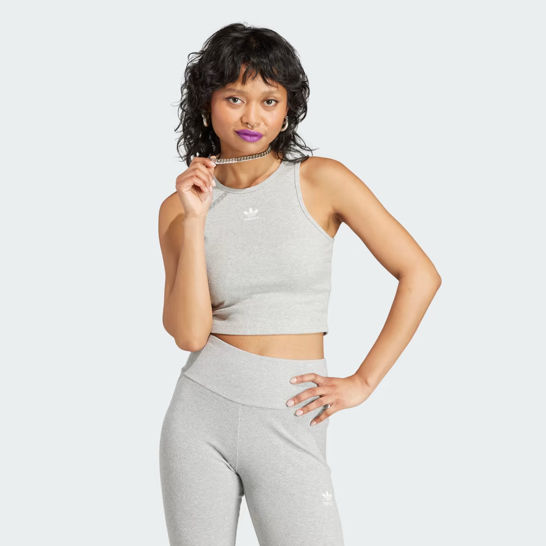 adidas Essentials Rib Tank Top Medium Grey Heather XS Womens | adidas (US)