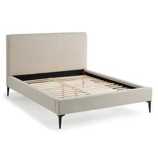 Dillon Beige Taupe Polyester Frame Upholstered Frame King Platform Bed with Metal Legs | The Home Depot