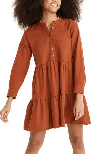 Madewell Long Sleeve Button Placket Tiered Cotton Flannel Minidress | Nordstromrack | Nordstrom Rack