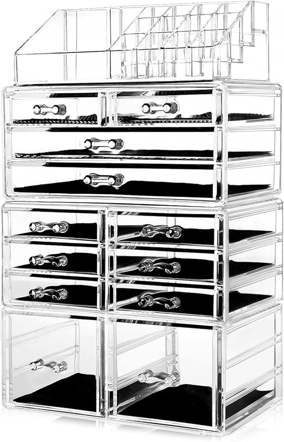 HBlife Makeup Organizer Acrylic Cosmetic Storage Drawers and Jewelry Display Box with 12 Drawers,... | Amazon (US)