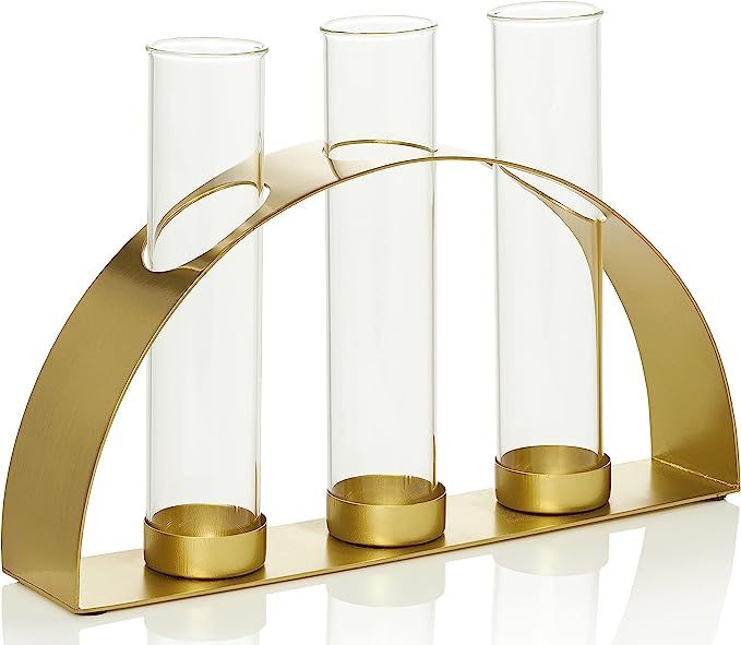 Bud Vase Set 3, Clear Glass Cylinder Vases for Wedding Centrepiece, Round Single Flower Decor, Go... | Amazon (US)