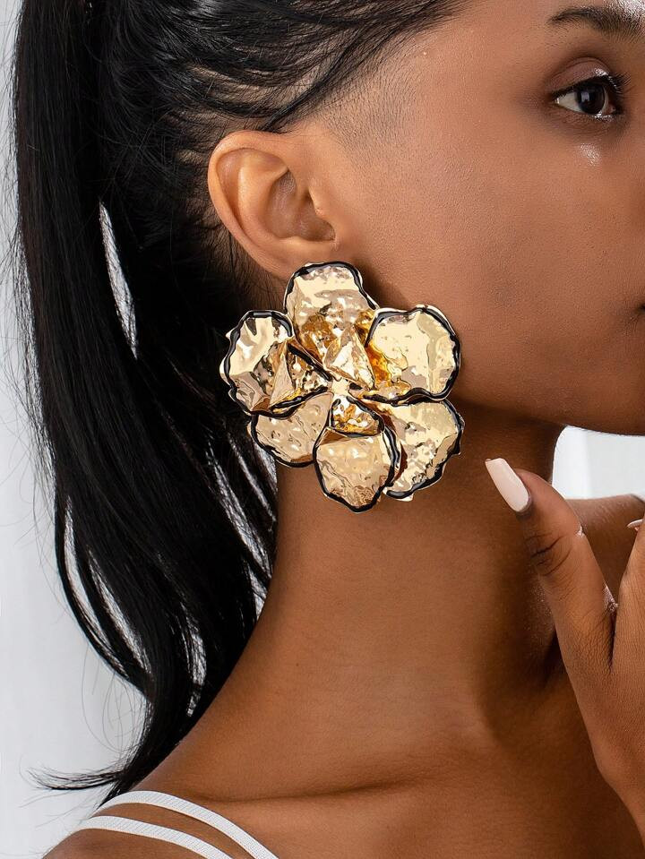 1pair Exaggerated Fashion Enamel Geometric Floral Drop Earrings For Women,Street Wear Party Acces... | SHEIN