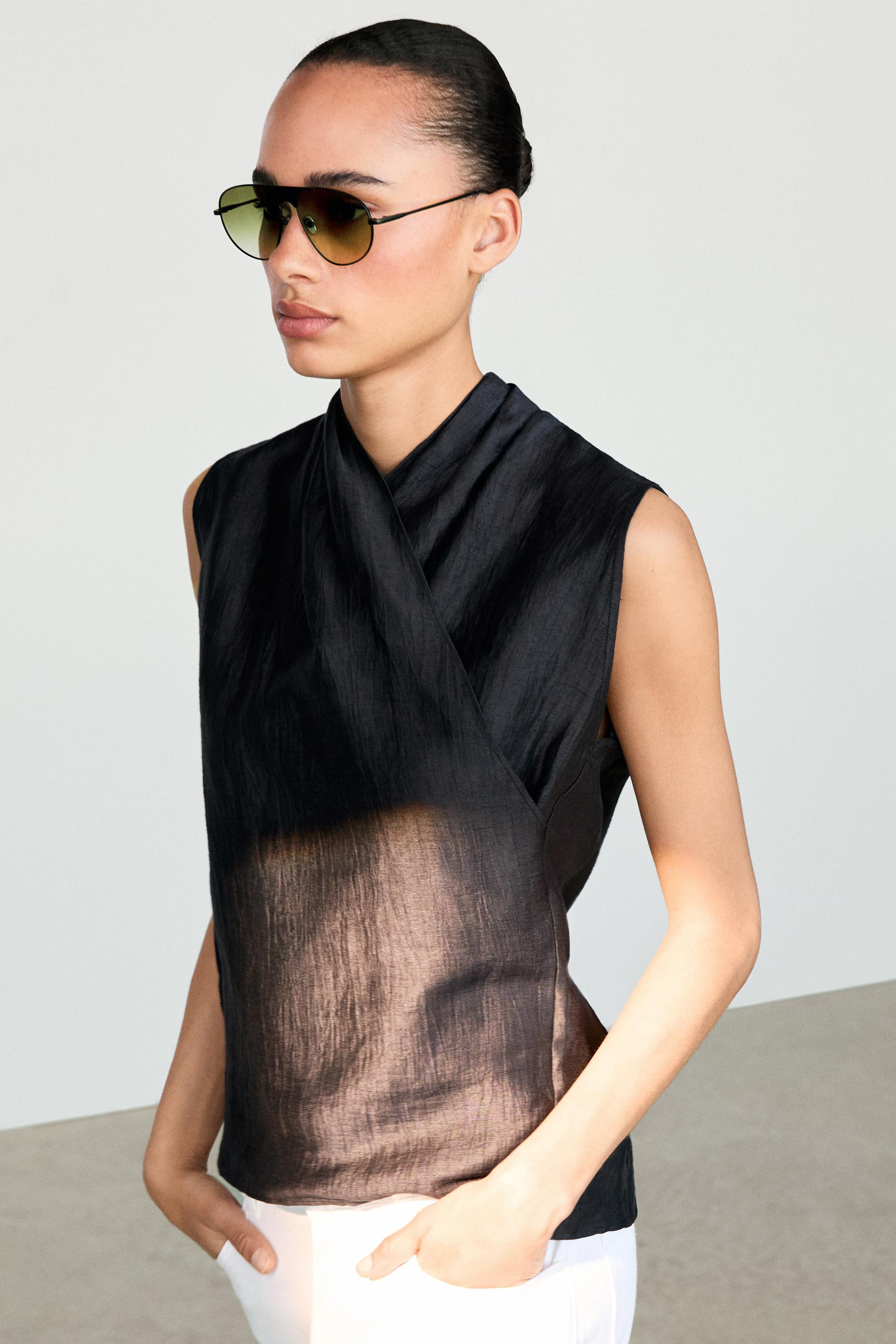 Linen blend sleeveless crossover top | Massimo Dutti US