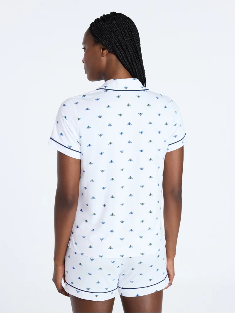 Joyspun Women's Dreamy Soft Collection Notch Collar Top and Shorts Pajama Set, 2-Piece, Sizes XS-... | Walmart (US)