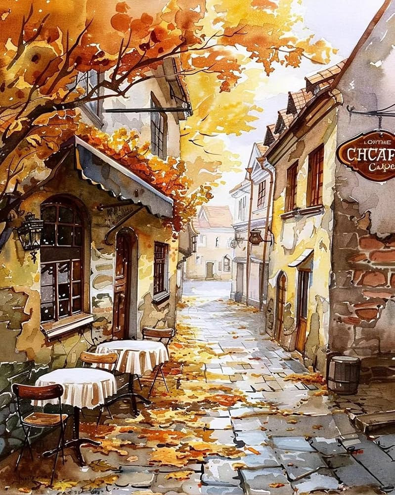 Paint by Numbers Kit for Adults Beginner, Street Cafe Adult Paint by Number Kits on Canvas, Fall ... | Amazon (US)