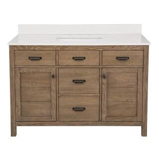 Home Decorators Collection Stanhope 49 in. Reclaimed Oak Single Vanity with Crystal White Enginee... | The Home Depot