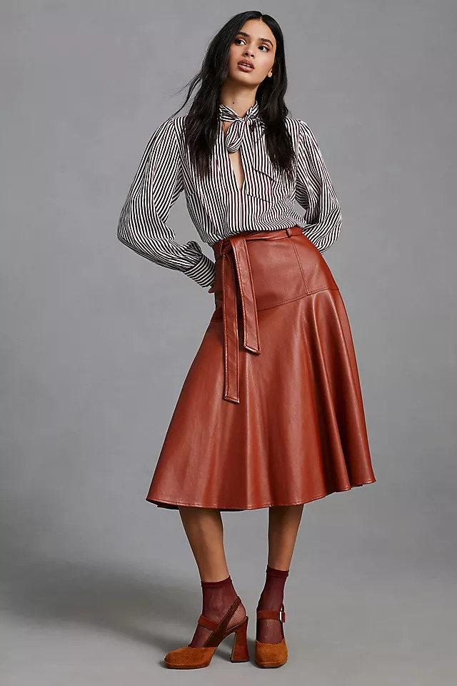 Eva Franco Faux Leather Belted Midi Skirt | Anthropologie (US)