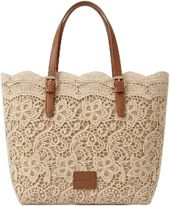 Vintage Lace Shoulder Bag Summer Straw Handbags for Women 2026 Crochet Kiss Lock Aesthetic Cute L... | Amazon (US)