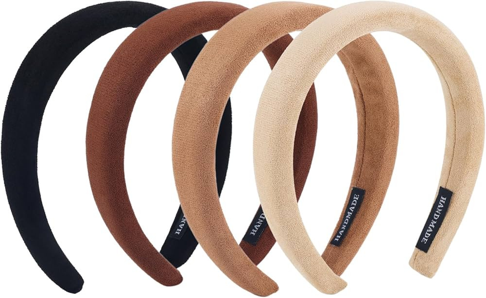 4Pcs Padded Headbands for Women Girls Black Cute Thick Adult Hairbands Set Brown Suede Skincare H... | Amazon (US)