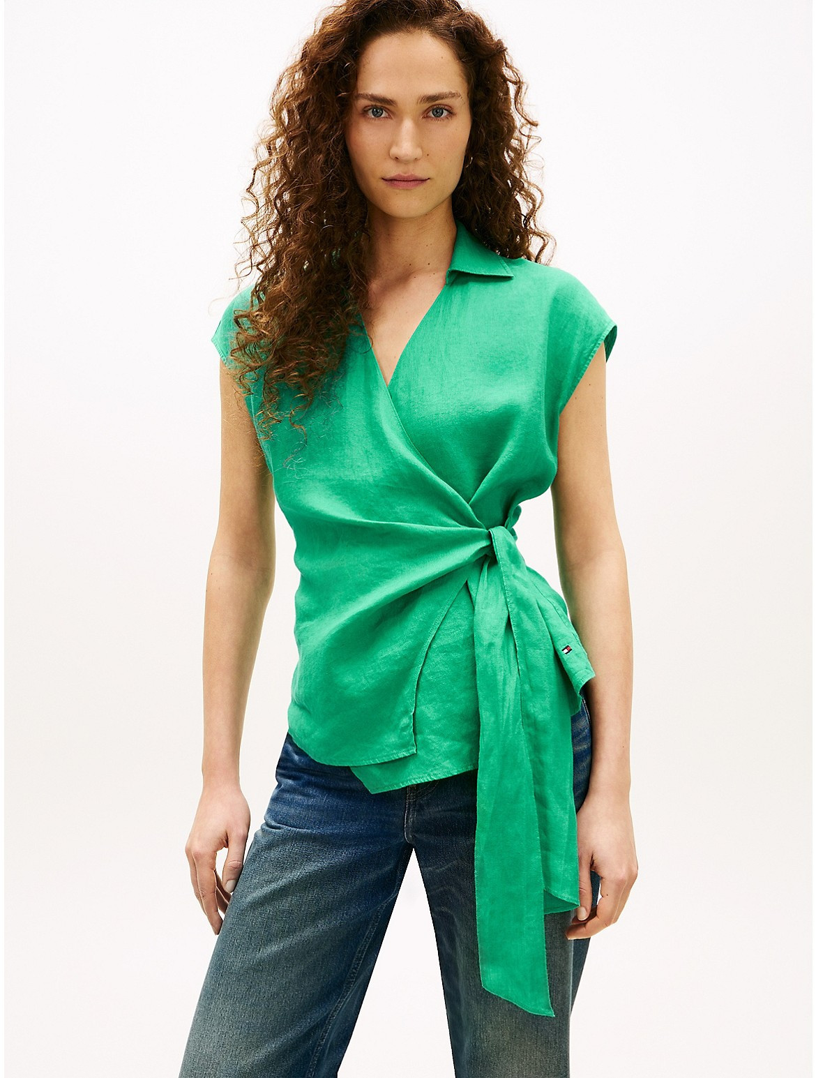 Tommy Hilfiger Women's Sleeveless Linen Wrap Top - Green - 10 | Tommy Hilfiger (US)