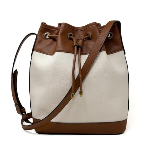 AFKOMST Leather Bucket Bags and Drawstring Crossbody Purse for Women Medium Tote and Hobo Handbags(Bei Brown) | Amazon (US)
