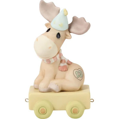 Precious Moments Birthday Train Moose with Party Hat Age 13 Figurine 4.84 Inch | Wayfair North America