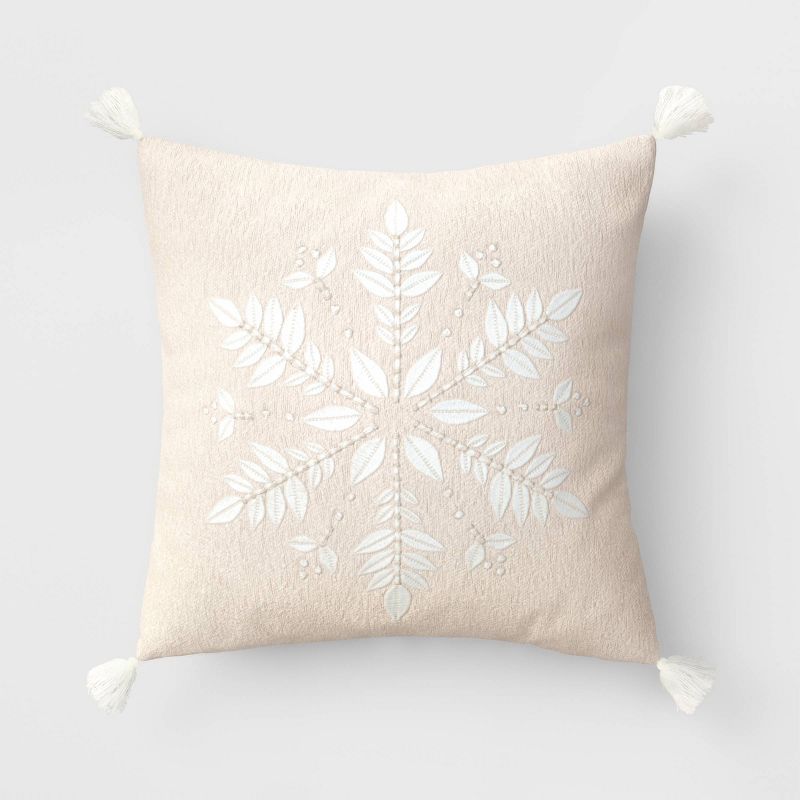 Snowflake Embroidered Boucle Square Throw Pillow Ivory - Threshold&#8482; | Target