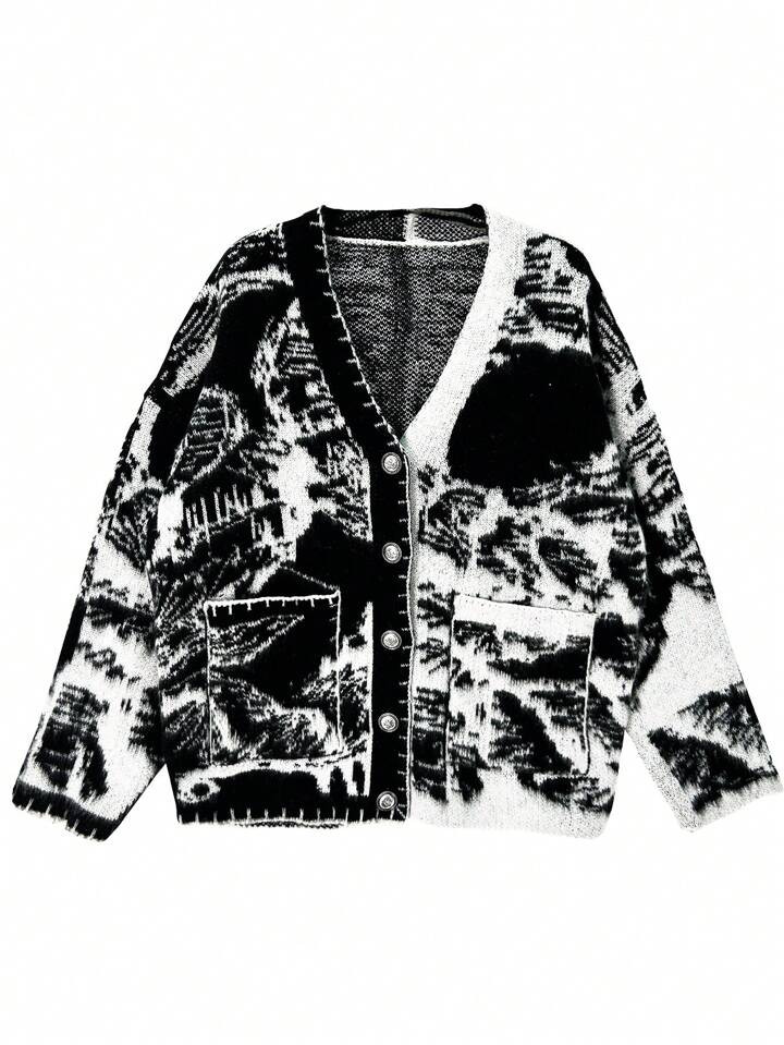 Heren Losse pasvorm Tie Dye Patroon Cardigans Met Twee eenpersoonsbedden Zakken | SHEIN