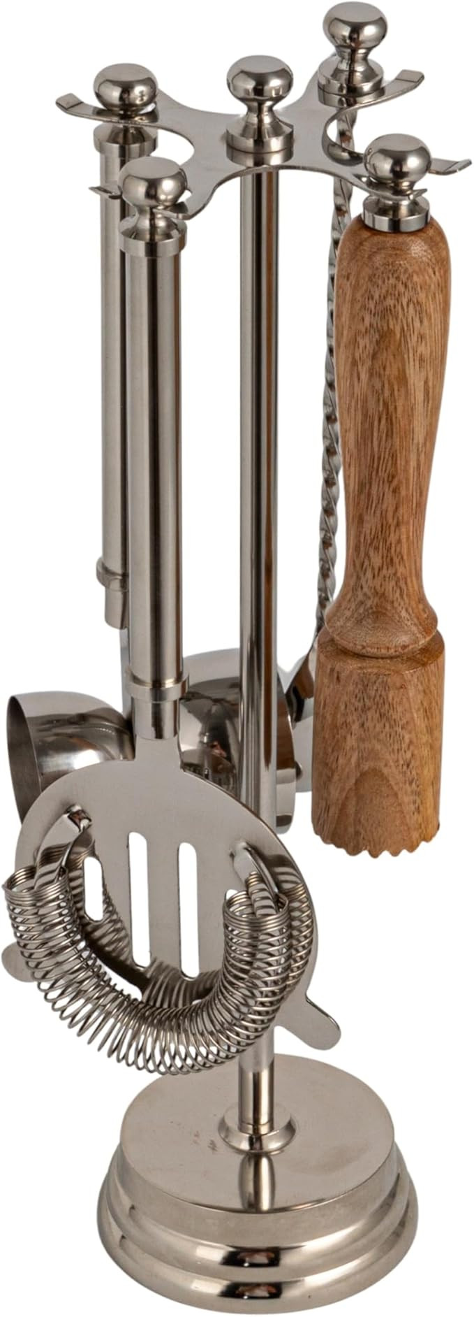 Creative Co-Op 5-Piece Stainless Steel and Mango Wood Bar Tools with Stand, Nickel Finish and Nat... | Amazon (US)