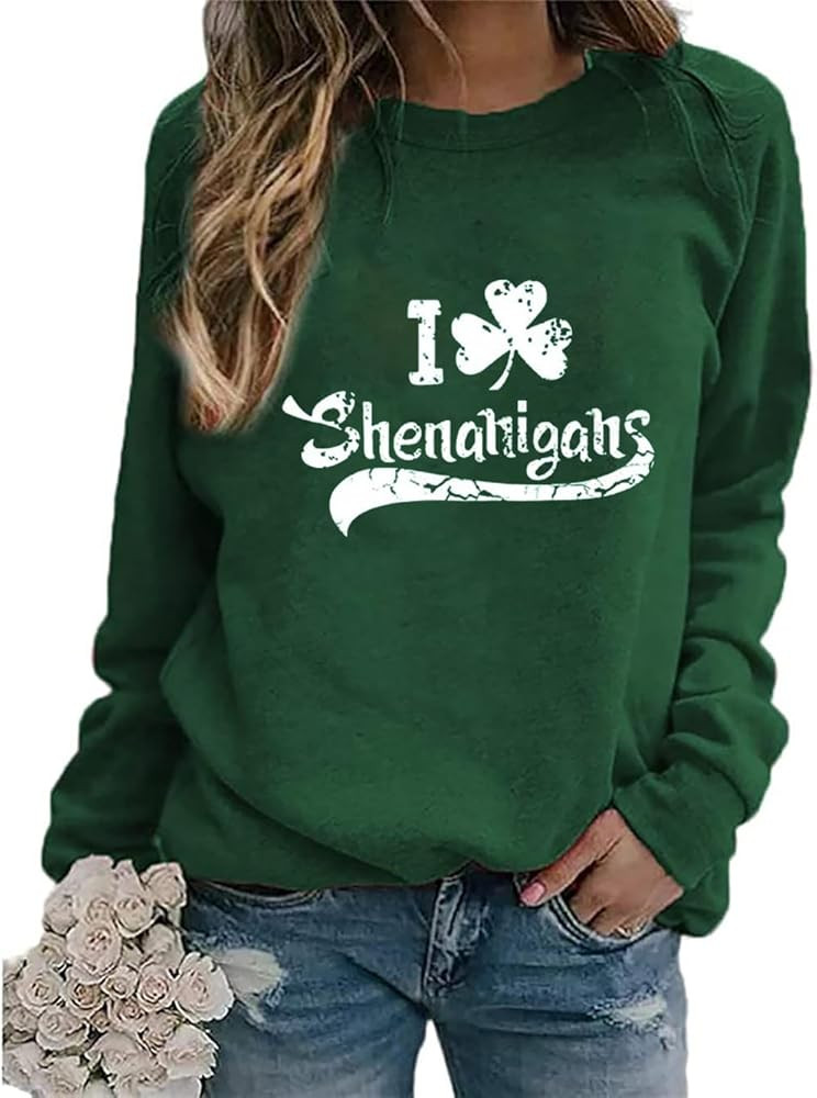 Ykomow St Patricks Day Sweatshirt Women Long Sleeve Leopard Shamrock St. patricks Shirts Tees | Amazon (US)