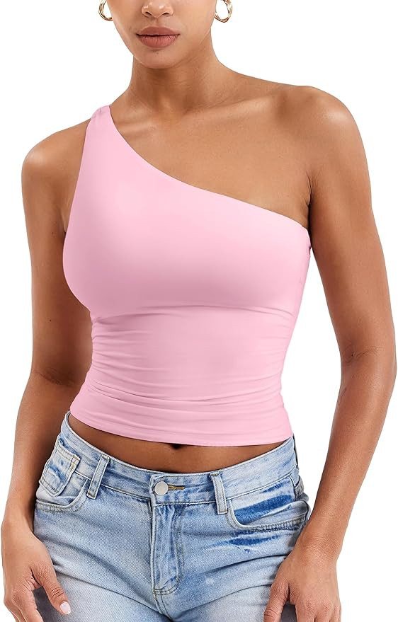 YEOREO Womens One Shoulder Tops Sleeveless Going Out Tank Top Fanciy Double Lined Cropped Tee Y2K... | Amazon (US)