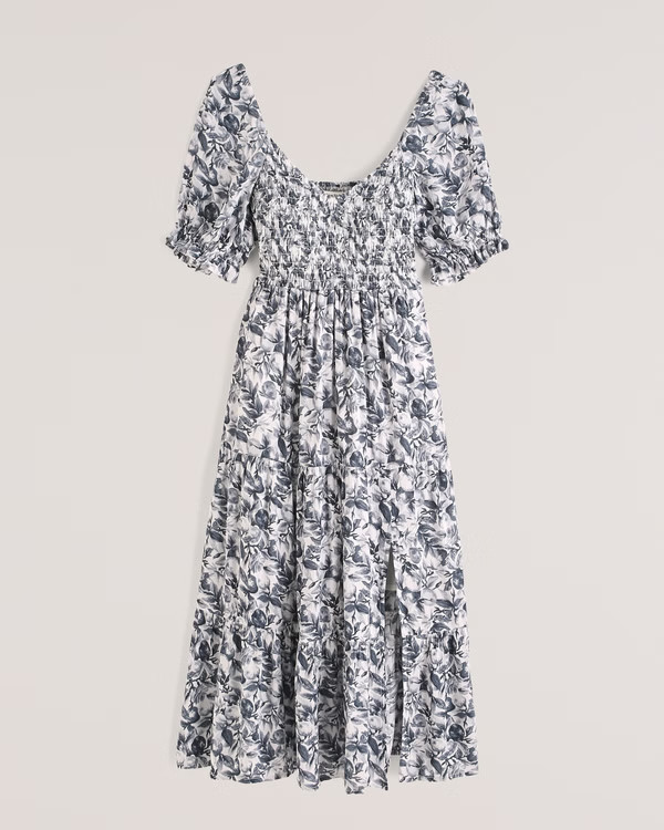 Short-Sleeve Smocked Midi Dress | Abercrombie & Fitch (US)
