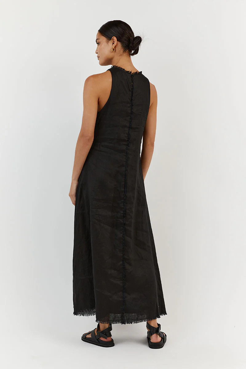 GEORGIE BLACK LINEN HIGH NECK DRESS | DISSH