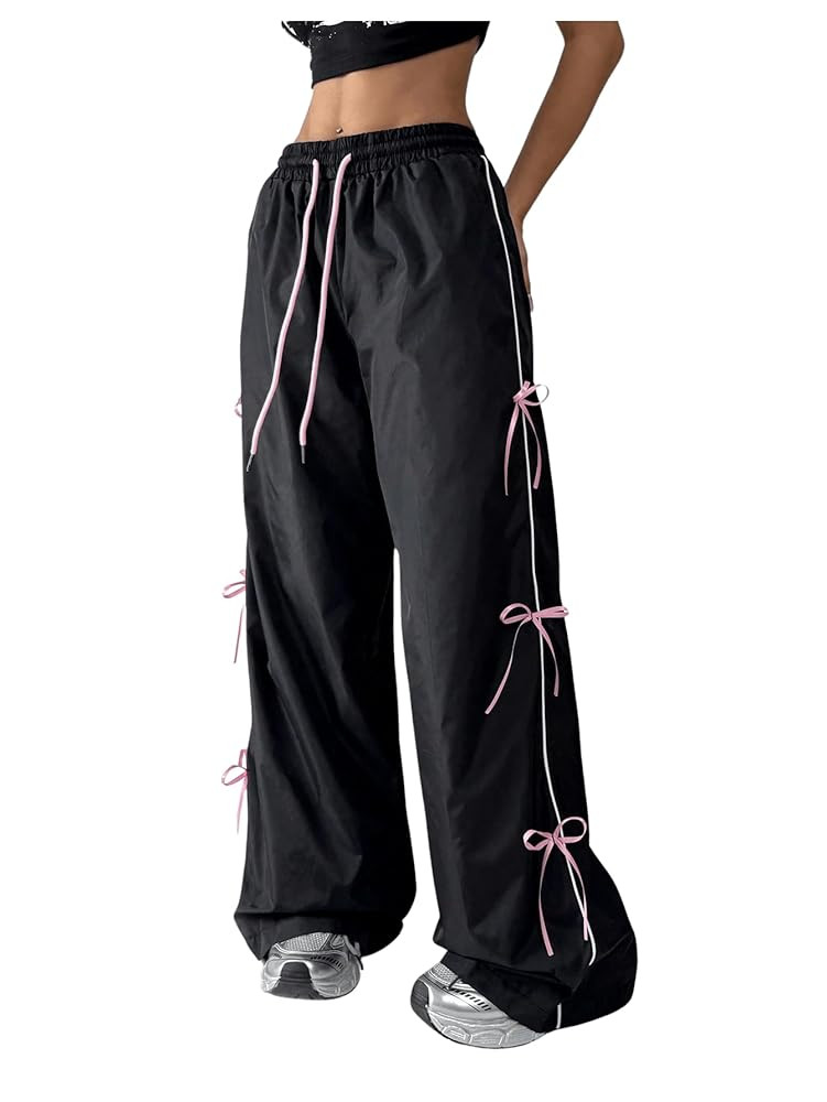 SOLY HUX Women's Parachute Pants Y2k Baggy Track Pants Bowknot Wide Leg Sweatpants Loose Casual S... | Amazon (US)