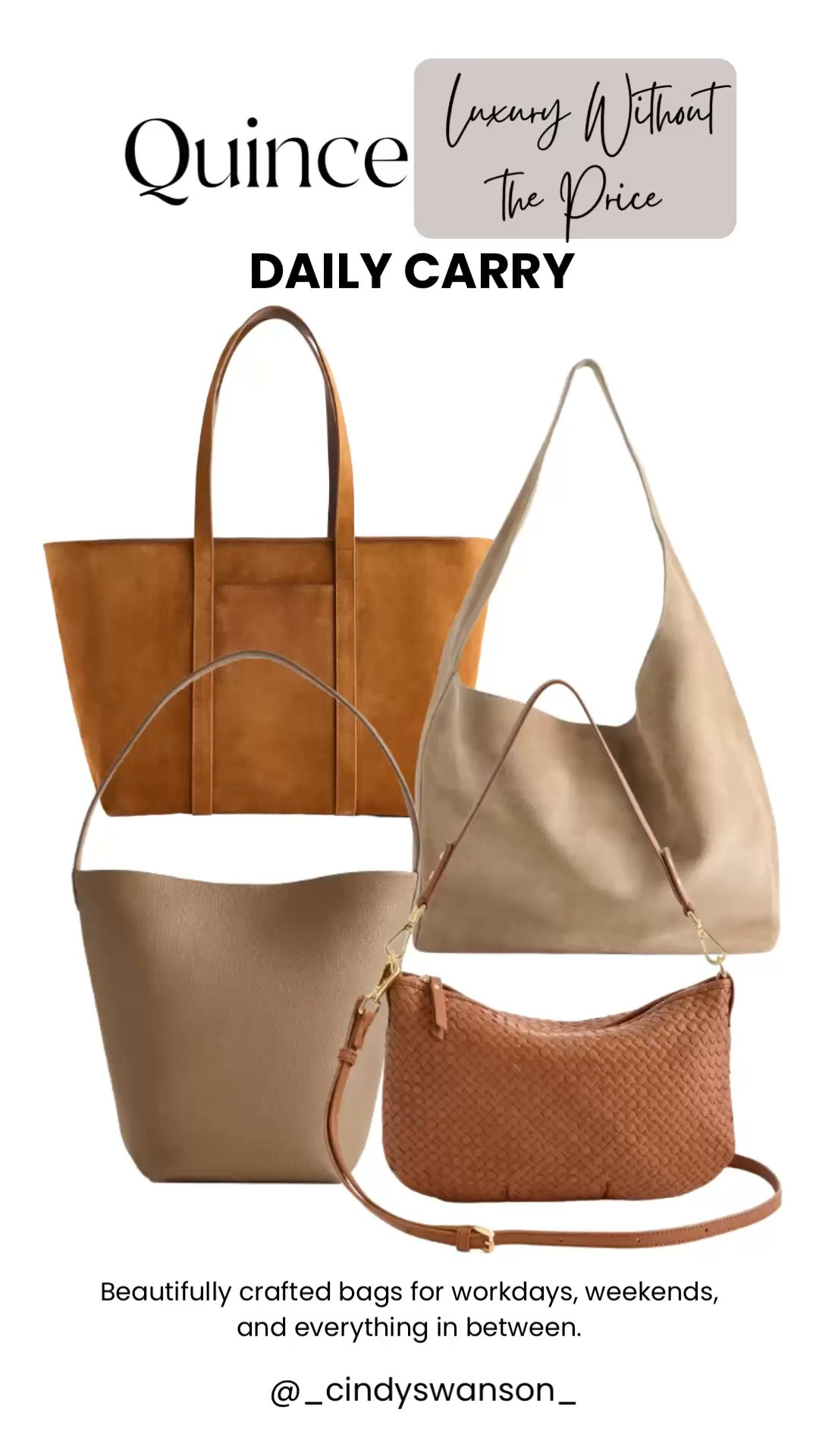 A beautiful everyday bag is one of the hardest-working pieces in your wardrobe. These Quince handbags combine timeless style, quality craftsmanship, and versatile neutral colors you’ll reach for whether you’re headed to work, traveling, or running errands.

💡 LTK MADE EASY
❤️ Heart = Support my posts!
🔖 Save = Get sale & restock alerts
📋 Lists = Keep favorites organized
📲 Share = Send lists and products to a friend. Hello, Christmas List!
💬 Comment = Ask me anything about what I’m wearing. :-)

#LTKootd #LTKOver40