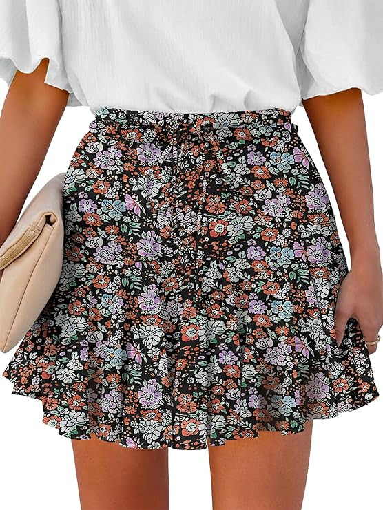 Caracilia Flowy Skorts for Women Summer High Waist Ruffle Pleated Boho Mini Skirts 2026 Casual Ch... | Amazon (US)