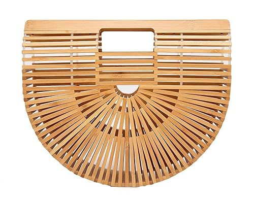 Bamboo Purse Gaia Handbag Tote Straw Half Moon Rattan Beach Bag for Women | Amazon (US)