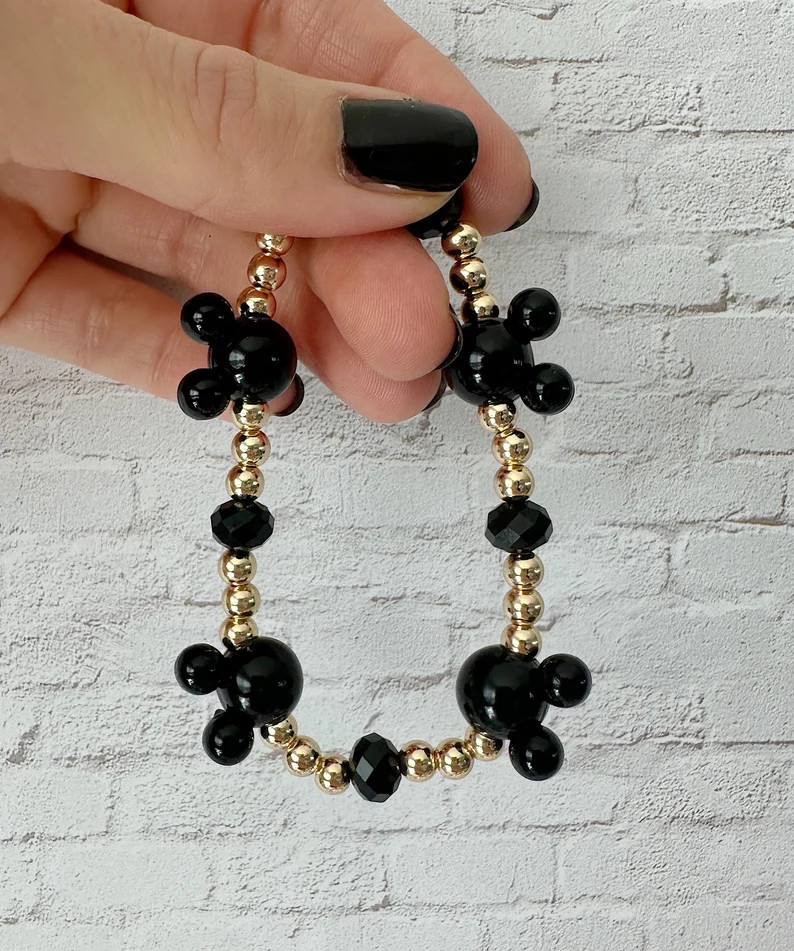 14k Gold | Black Bracelet | Mouse | Classic Mouse | 100 Celebration | Beaded Bracelet - Etsy | Etsy (US)