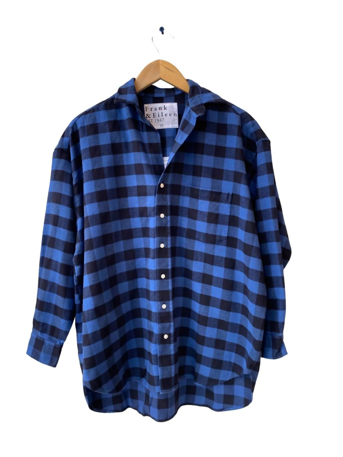 Shirley Oversized Button-Up Shirt In Blue Black Plaid | Shop Simon