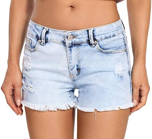 Foucome Women's Denim Shorts Summer Casual Low Waisted Frayed Raw Hem Ripped Denim Jean Shorts | Amazon (US)