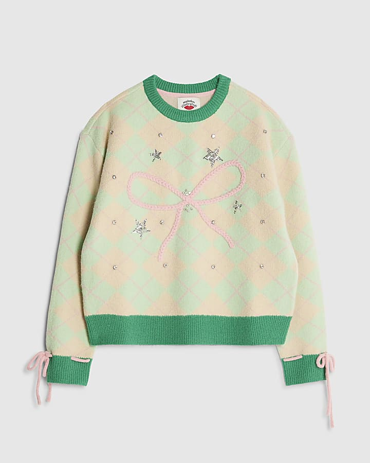 Nephthys Green Bow Christmas jumper | River Island UK & IE