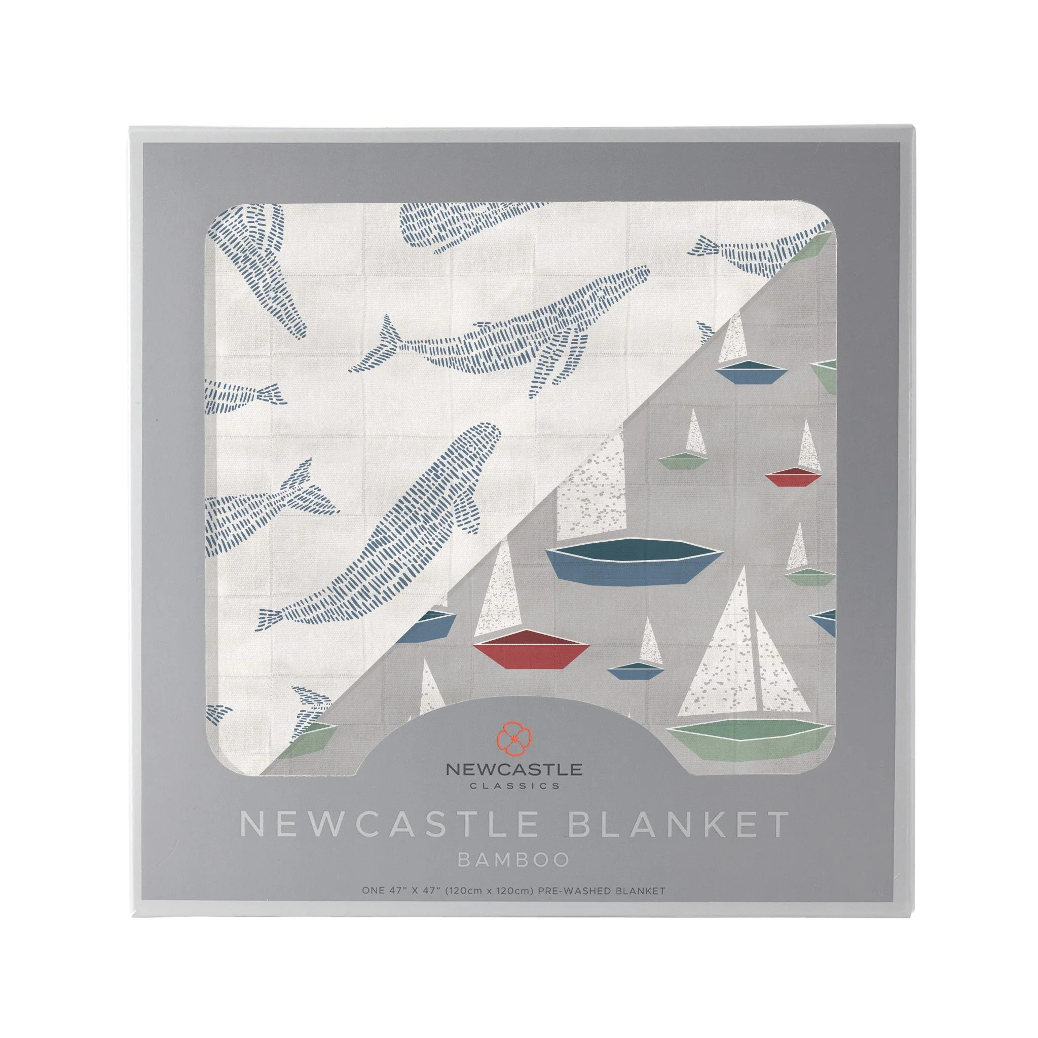 Blue Shadow Whales and Marina Sailboats Bamboo Newcastle Blanket | Newcastle Classics